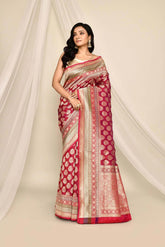 'Gulzar' Deep Magenta Pink Pure Katan Silk Banarasi Handloom Saree